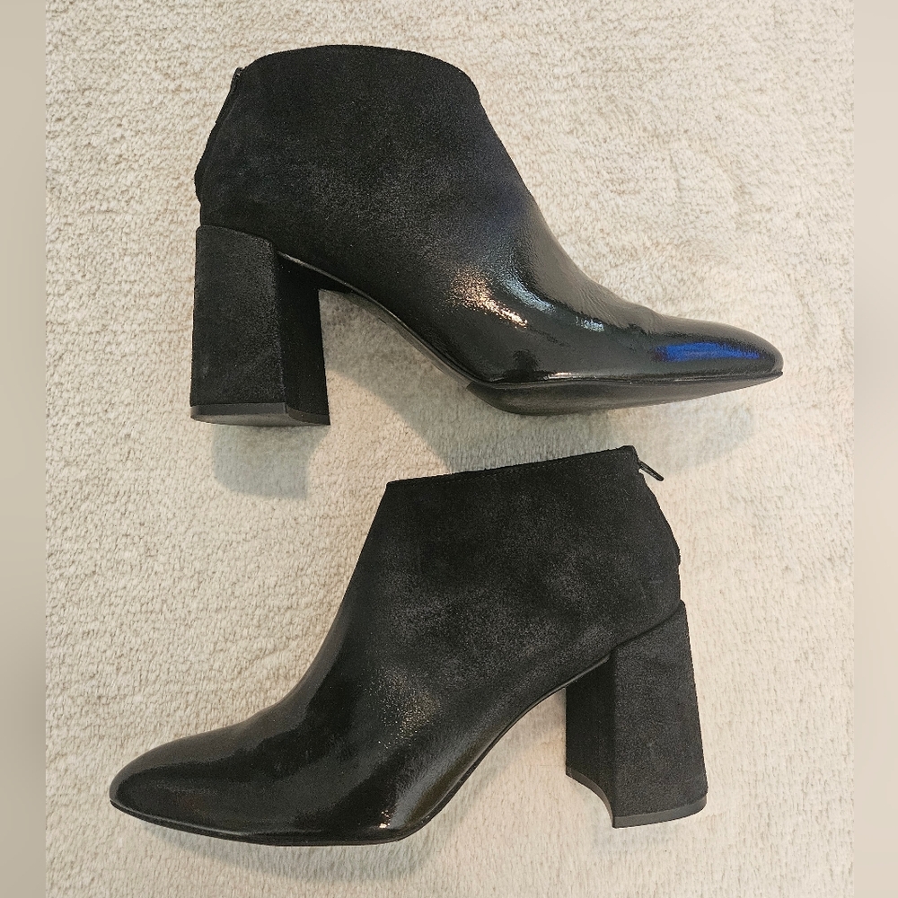 NEW Black Block Heel Leather Ankle Boots Size 9 Ombre Work Party Fall Feminine - Picture 2 of 10